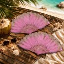 Pink Feather and Lace Folding Hand Fan