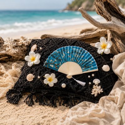 Blue Floral Folding Hand Fan