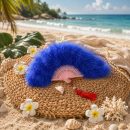 Royal Blue Feather Folding Hand Fan