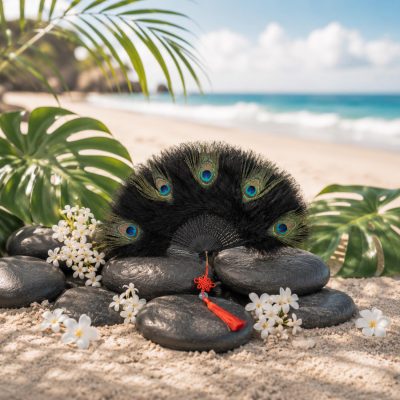 lack Peacock Feather Folding Hand Fan