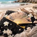 Peach Bamboo and Flying Birds Folding Hand Fan