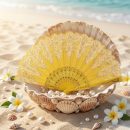 Yellow Lace Floral Folding Hand Fan